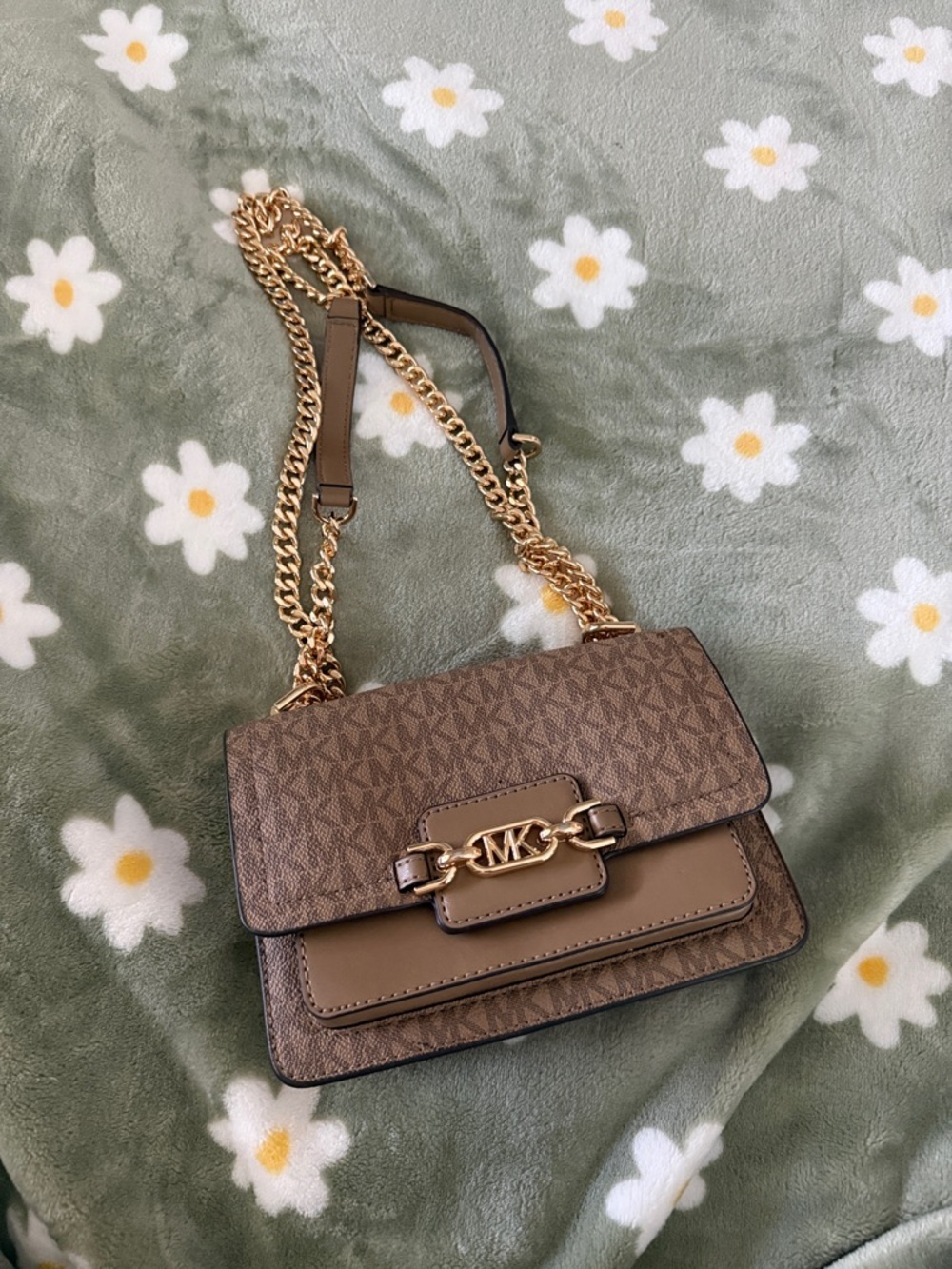 Michael Kors Taupe Brown Signature MK Chain Shoulder Bag